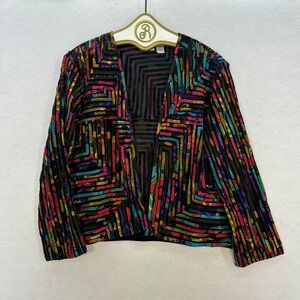 Vintage y2k Chico's Open Front Jacket size 1 Multicolor Abstract Geometric Sheer